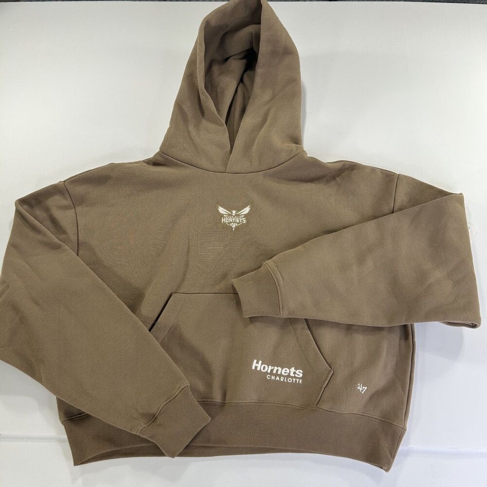 '47 Brand Charlotte Hornets Hoodie Womens SIze Medium Brown Cropped NBA Fleece - Picture 1 of 6